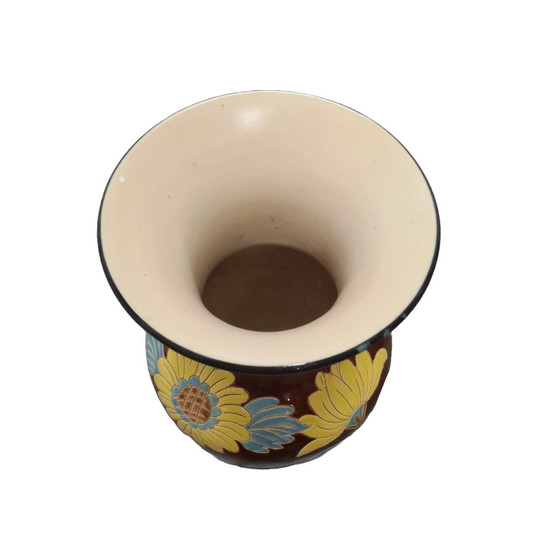 Image 1 of Grote Vintage Vaas Met Zonnebloemen