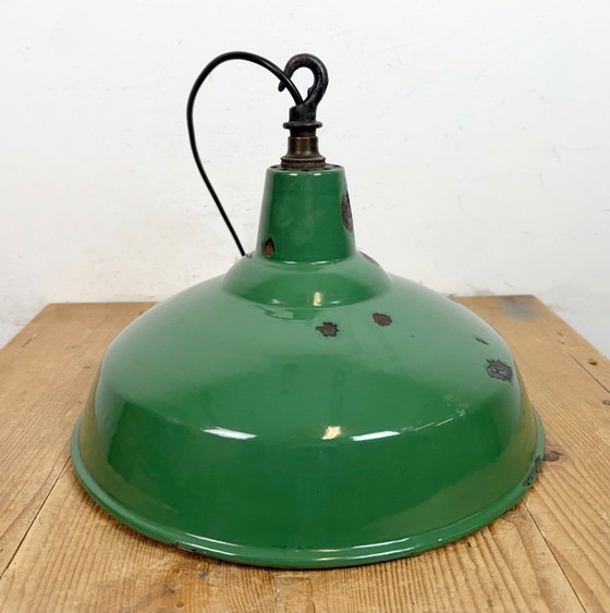 Image 1 of Industrial British Green Enamel Factory Pendant Lamp, 1960s
