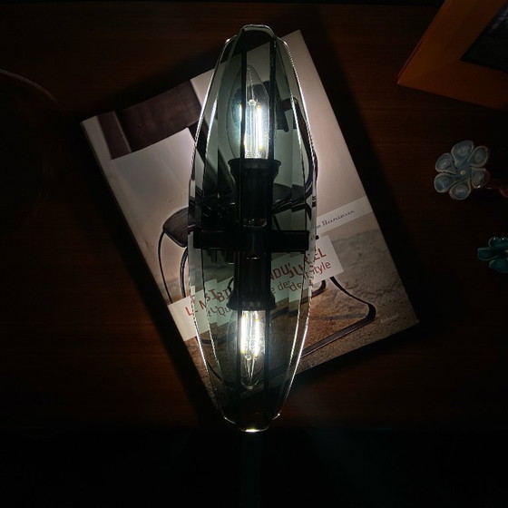 Image 1 of Aplique de pared Veca en cristal gris ahumado y metal cromado