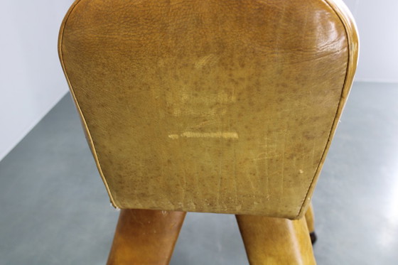 Image 1 of Tsjechoslowaaks turnpaard van leer en hout uit de jaren 50, in hoogte verstelbaar