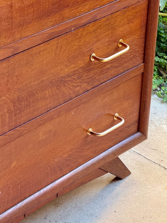 50s/60s Vintage Wooden Dresser with Compass Legs, Chest of drawers, Gold, Mid Century Modern (photo 17 of 17)