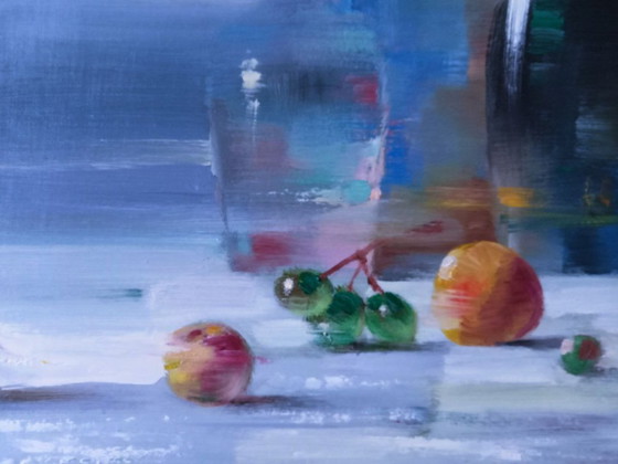 Pintura al óleo original Botellas de vidrio abstractas Bodegón – Pinturas y dibujos, Canvas (photo 5 of 8)