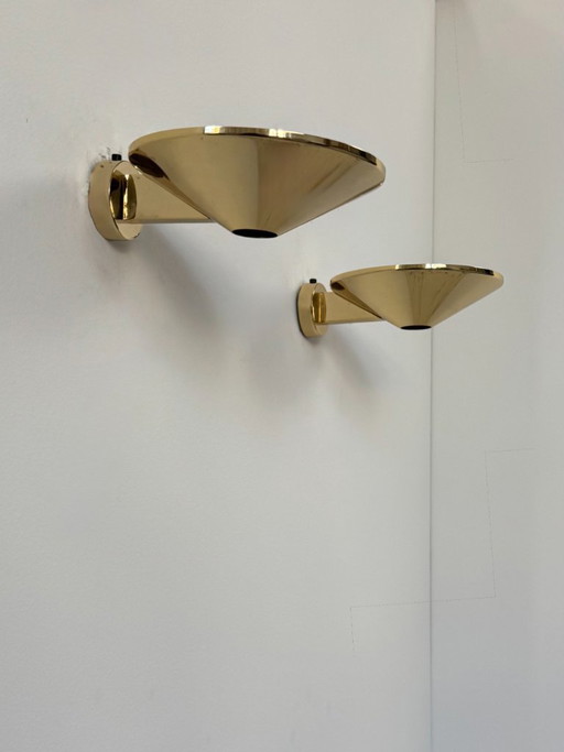 Paire d'appliques murales laiton massif, France, 1970