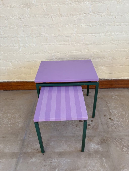 Set van 2 bijzettafels / planten tafeltjes paars gestreept