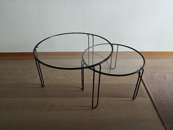 Image 1 of Set of vintage glass coffee tables / nesting tables – Italian design