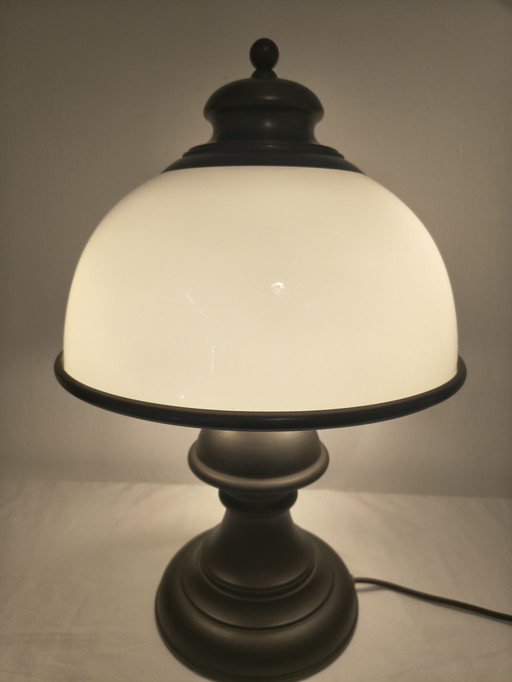 Vintage mushroom tafellamp – opaalglas koepel – messing voet – 55 cm