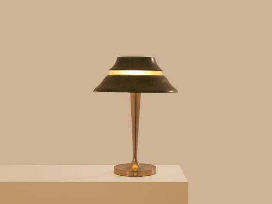Image 1 of Lampada da tavolo Jean Perzel in nichel e metallo patinato, anni '40