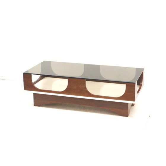 Image 1 of Space Age vintage coffee table with a smoked glass and wenge wood top from the 1970s
