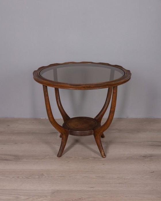 Image 1 of Tavolino da caffè vintage anni '50 in legno e vetro, design italiano.