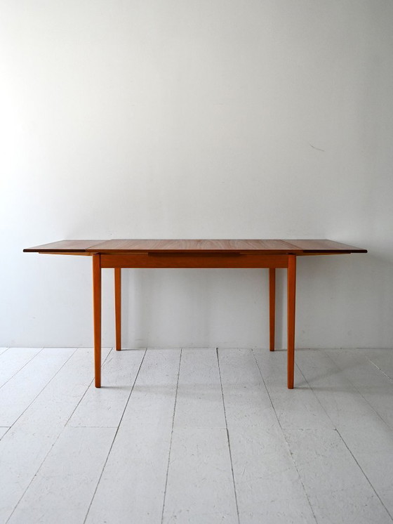 Image 1 of 1950s Scandinavian Table with Teak Top and Extensions