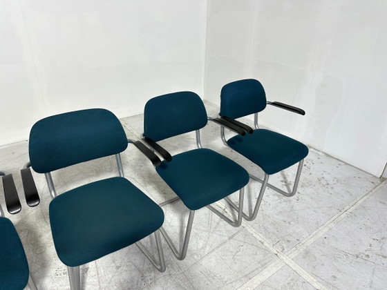 6x Artifort Lande Jami Stoelen - Buisframe Sledemodel - Bakeliet - Petrolblauw – Eetkamerstoelen, Metal (photo 9 of 9)