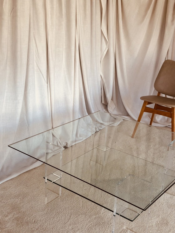 Image 1 of Glass Coffee Table Vintage Design Plexiglass Midcentury