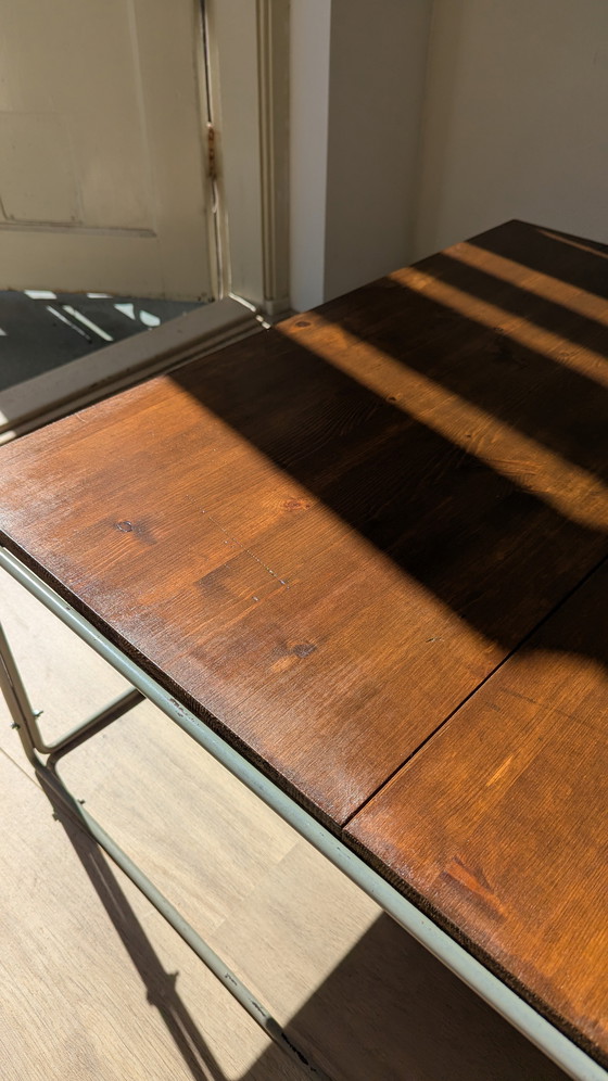 Image 1 of Mid-Century Cube Coffee Table pine wood Top Aluminium Frame