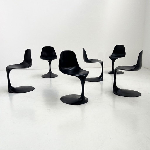 Set di 6 sedie da pranzo nere disegnate da Rudi Bonzanini per Tecnosalotto, anni '60. – eetkamerstoelen (photo 2 of 16)