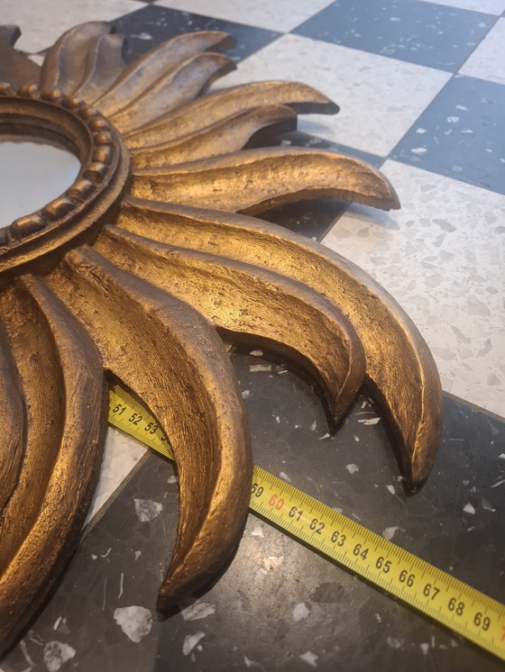 Image 1 of 80cm hoher Sonnenspiegel aus Holz von 1930. 14cm konvexes Glas. RARITÄT