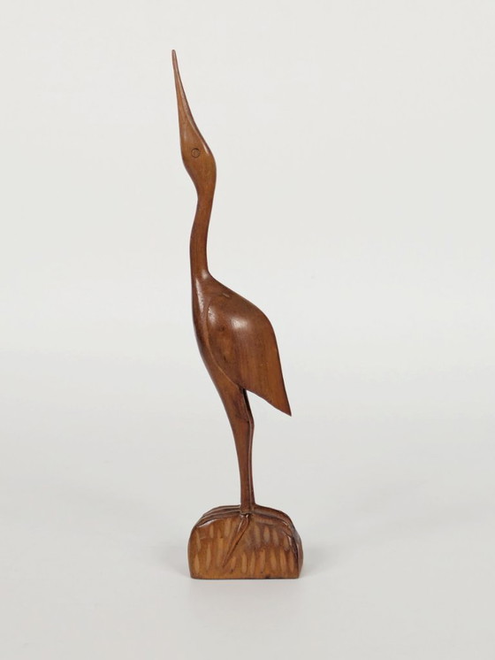 Image 1 of Sculpture de grue en teck du milieu du siècle, figurine scandinave sculptée à la main
