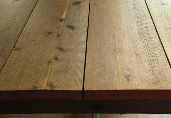 Image 1 of Beautiful scaffolding wood industrial table on wheels