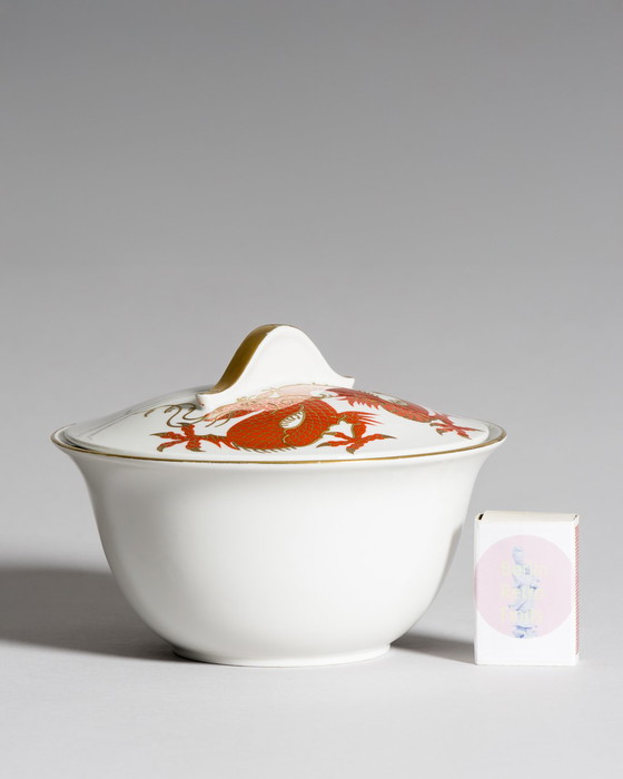 Image 1 of Heinz Schaubach Kunst Vaso di porcellana Ciotola Coperchio-Box Set Dragon Art Déco Jugendstil