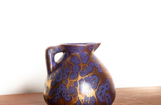 Image 1 of Vaso e versatore in stile Art-Nouveau in ceramica smaltata viola iridescente di Léon Pointu, Grès de Puisaye, 1910.