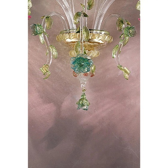Image 1 of Luxuriöse, klassische Wandleuchte aus Muranoglas mit floralem Muster – Venezianisches Design in Rosa und Grün