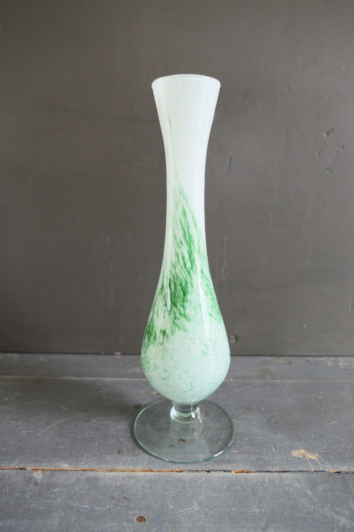 Vase Vintage en verre blanc vert