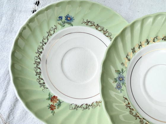 Image 1 of Vintage White Green Gold Salins Porcelain Tea/Coffee Set Made In France