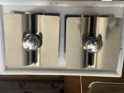 Paire d’appliques Harvey Guzzini Italie - Metal Chromé - Space Age années 70