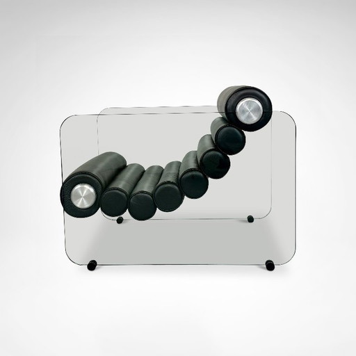 Sillón de cuero hialino y cristal de Fabio Lenci para Comfortline Italia, años 60