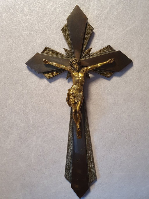 French Art Deco Crucifix – decoratieve objecten, Bronze, Metal