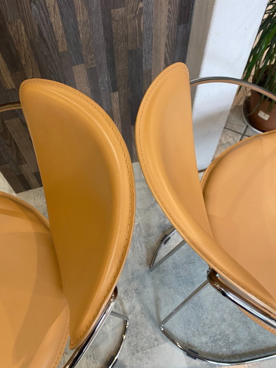 Image 1 of Set di 4 poltrone Linda di Arrben, pelle color cammello, struttura in acciaio cromato, vintage anni '80