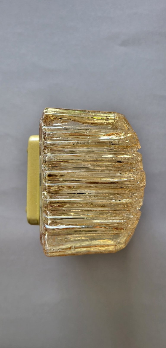Image 1 of Glashütte Limburg Wandlamp Structuurglas Amber Mid Century Vintage