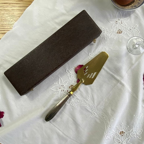 Image 1 of Paletta per torta o torta in metallo argentato e ottone dorato Art Déco