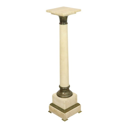 Piédestal de colonne antique en marbre et bronze