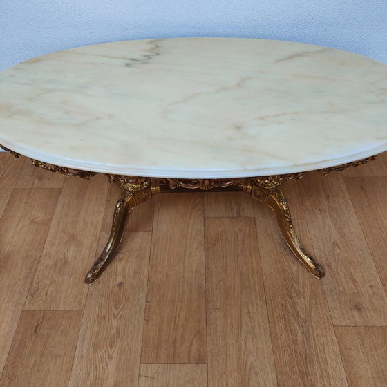 Oval Vintage Regency Coffee Table with Marble Onyx Top – Brass (photo 13 of 13)