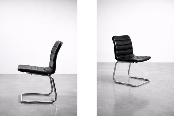 Image 1 of Vintage Mid-Century Minimalist Chrome & Black Leather Club Chairs from POL International, 1960s, Set of 2