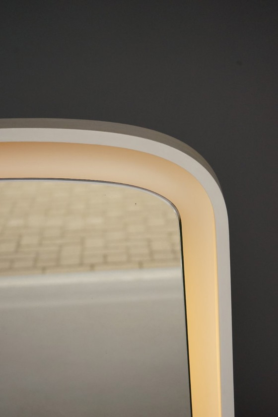 Image 1 of A large 1970s vintage backlit mirror in white plywood frame