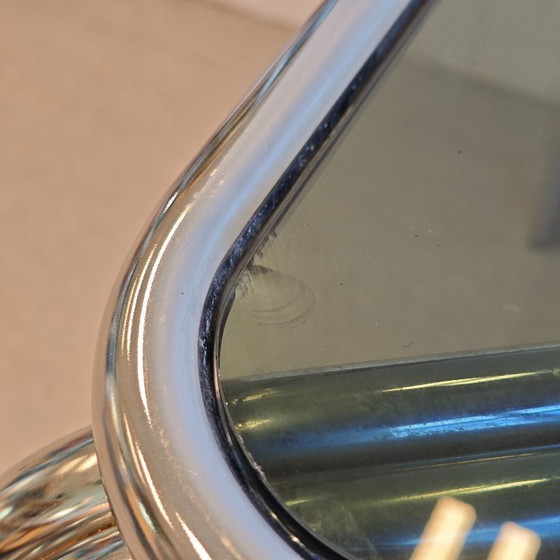 Image 1 of Table de salle à manger vintage en verre chromé avec cadre en tube de l'ère spatiale