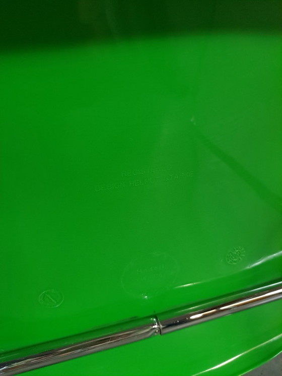 Image 1 of Set groene kunststof chromen buisframe stoelen Helmut Starke Zweden