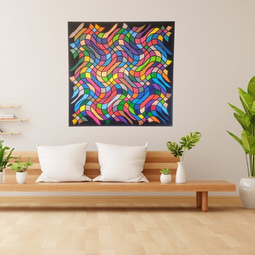 Colorful abstract painting "Million Colors" - hand-painted acrylic on MDF by Franklin van Dam (95x95 cm)