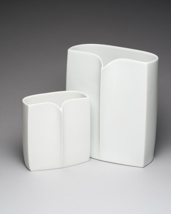 Image 1 of Rosenthal Porcelain Curated Set Wolf Karnagel “Owl” Vases & Jan van der Vaart