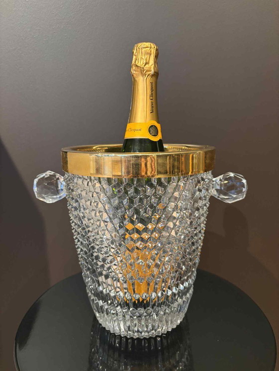 Image 1 of Vintage French Crystal Champagne Bucket, Golden Rim