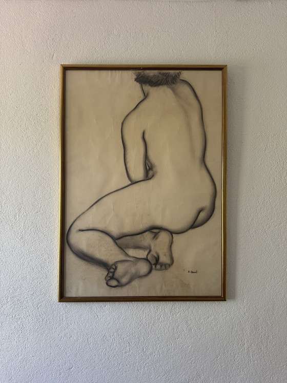 Image 1 of Large Nude Charcoal Painting André Jaoul
