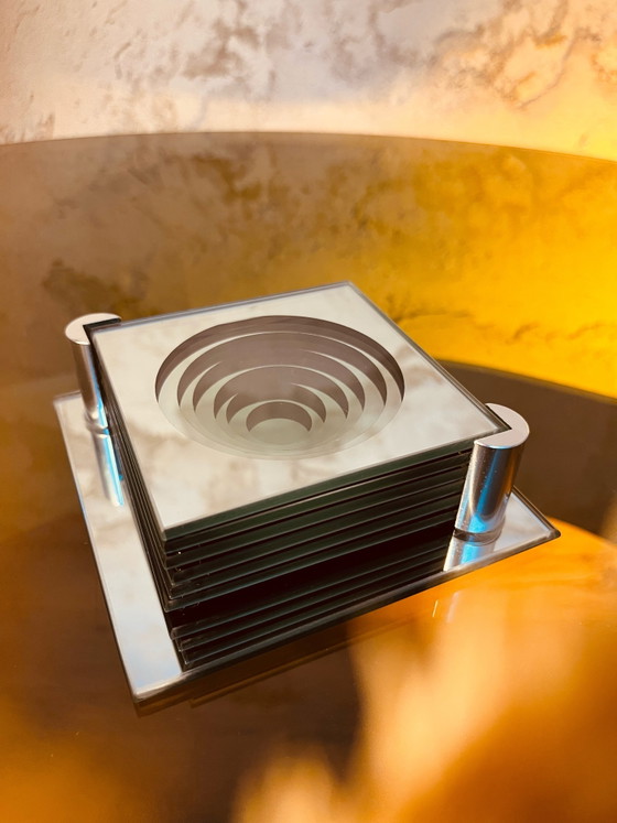 Luxury '70s Design Coasters – Table accessories, Chrome, Glass (photo 10 of 10)