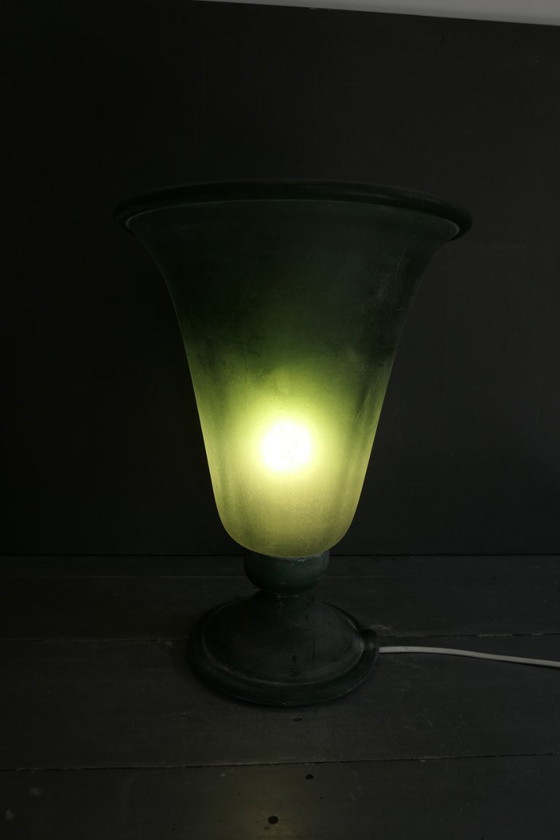 Image 1 of Vintage Italian green glass Murano Scavo lamp