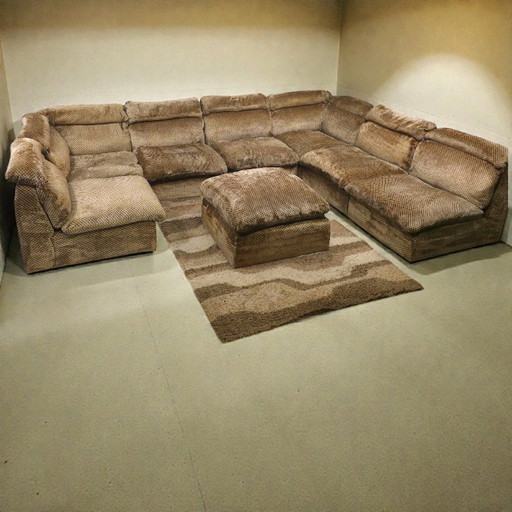 Canapé modulable en velours des années 70, modèle XL, style vintage milieu du siècle