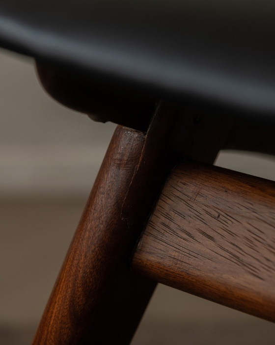 Image 1 of Vintage Dining Chairs by Louis van Teeffelen for AWA (Set of 6) | Reupholstered in Black Skai | Dutch Mid-Century | 1960s