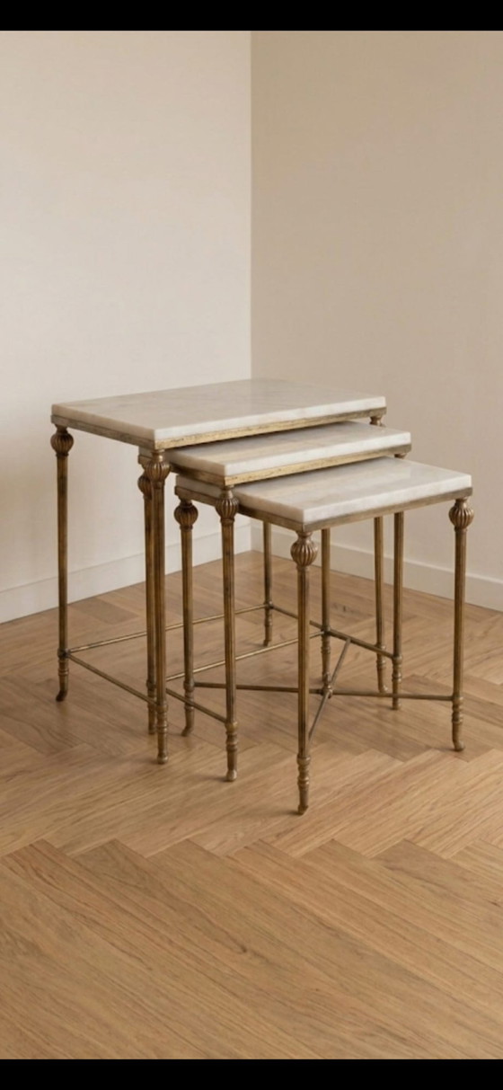 Image 1 of Vintage Italiaanse Hollywood Regency mimiset van onyx en messing