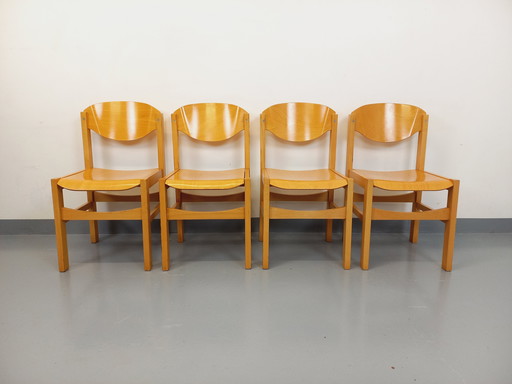Suite of 4 vintage minimalist beechwood chairs from the 80s