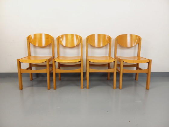 Image 1 of Suite van 4 vintage minimalistische beukenhouten stoelen uit de jaren 80