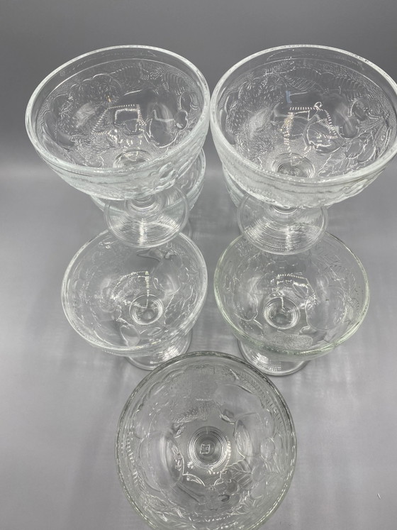7 Coppe da dessert in vetro pressato, decoro frutta e fogliame – Bicchieri e caraffe, Klassiek (photo 5 of 7)